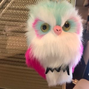 Faux Fur Plush Owl Pastel Teal/Hot Pink Keychain